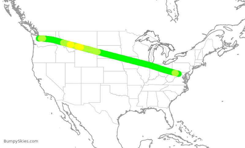Turbulence forecast map for UAL1523, SEA to IAD