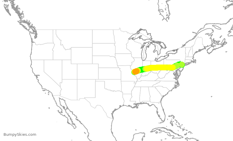 Turbulence forecast map for UAL1527, EWR to STL