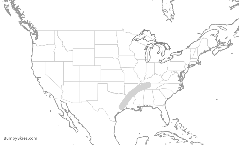 Turbulence forecast map for UAL1528, IAH to BNA