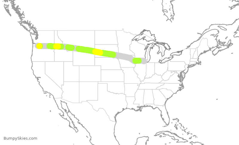 Turbulence forecast map for UAL1531, ORD to PDX