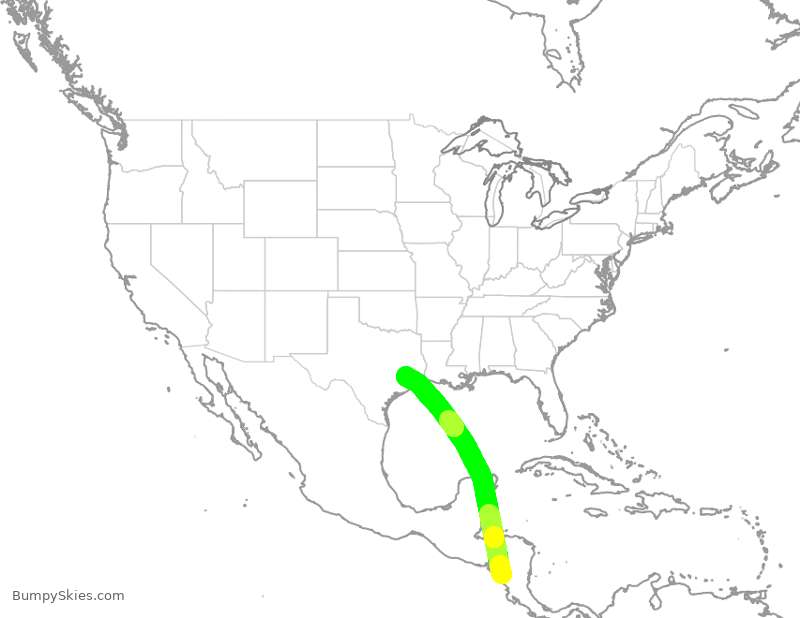 Turbulence forecast map for UAL1533, NMG to IAH