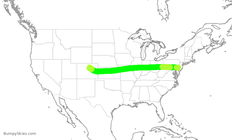 Turbulence forecast map for UAL1537, PHL to DEN