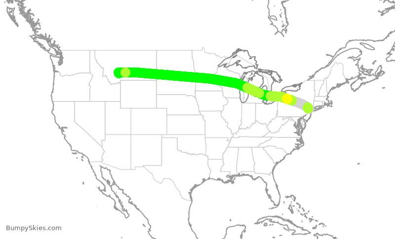 Turbulence forecast map for UAL1538, EWR to BZN