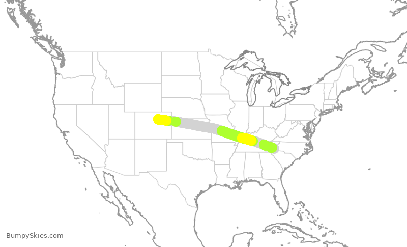 Turbulence forecast map for UAL1540, DEN to AVL