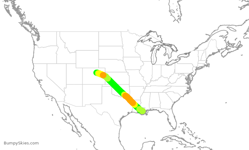 Turbulence forecast map for UAL1541, DEN to MSY
