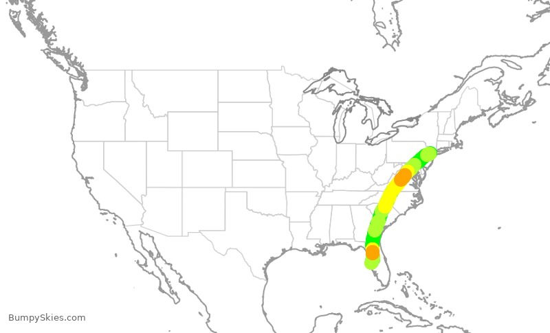 Turbulence forecast map for UAL1544, EWR to TPA