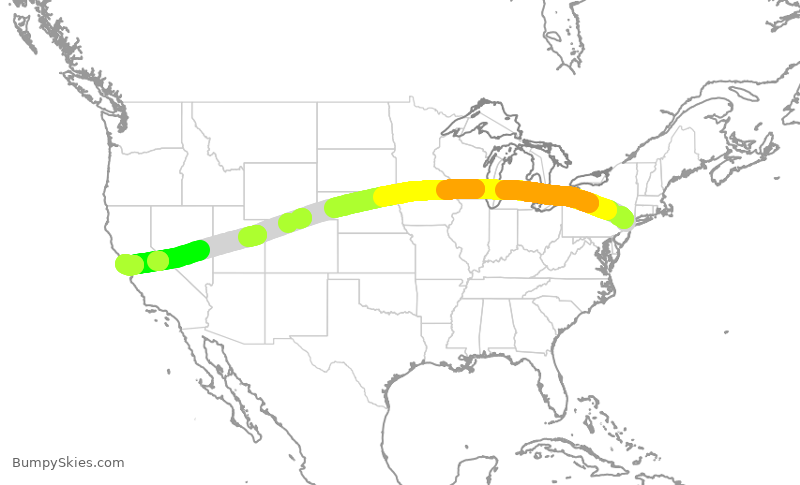 Turbulence forecast map for UAL1547, EWR to SFO