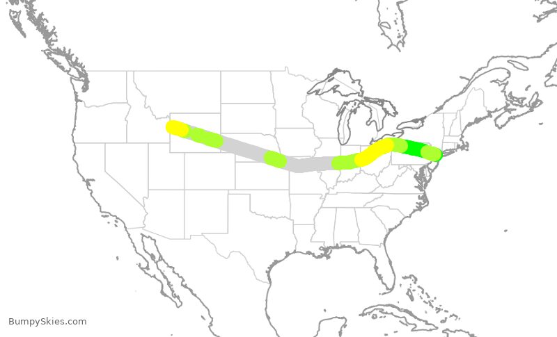 Turbulence forecast map for UAL1548, JAC to EWR
