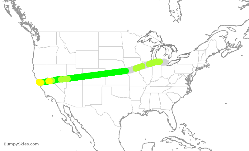 Turbulence forecast map for UAL1550, DTW to SFO