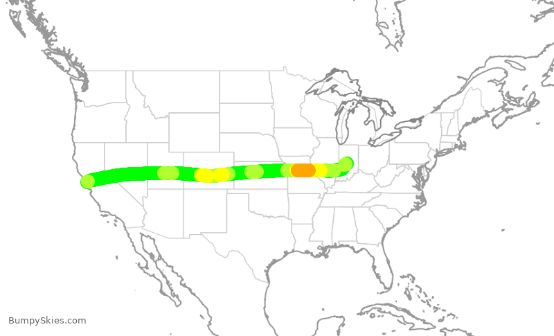 Turbulence forecast map for UAL1550, SFO to IND