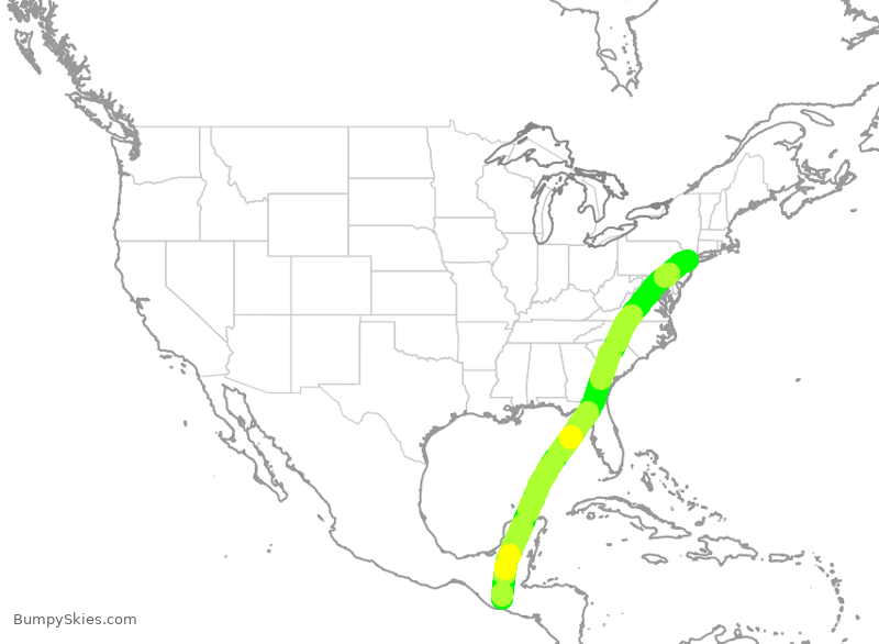 Turbulence forecast map for UAL1551, EWR to GUA