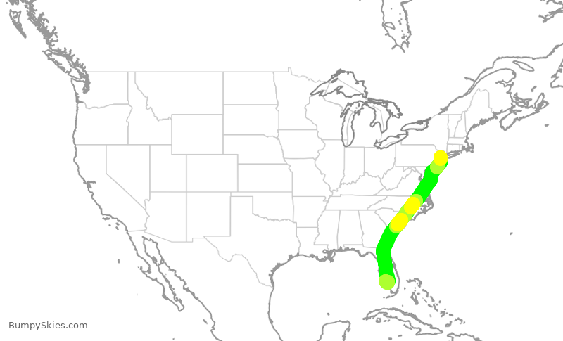 Turbulence forecast map for UAL1552, EWR to RSW