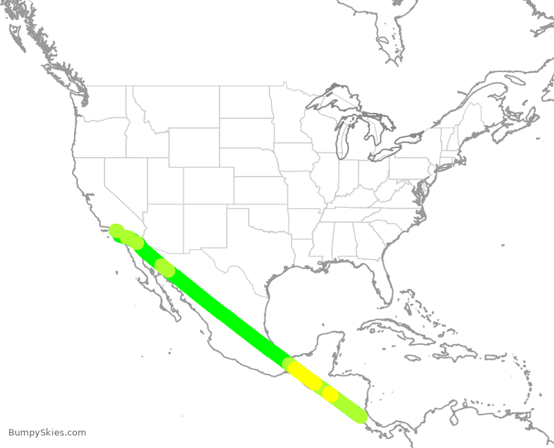 Turbulence forecast map for UAL1553, ROC to LAX