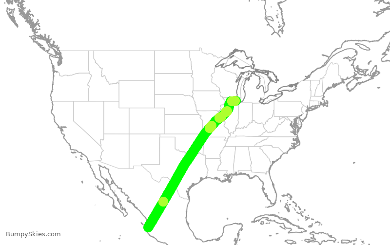Turbulence forecast map for UAL1555, MPR to ORD