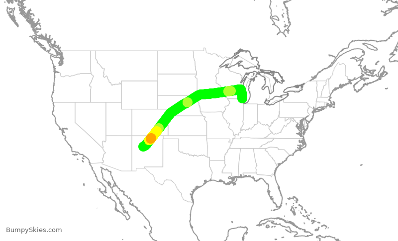 Turbulence forecast map for UAL1557, ABQ to ORD