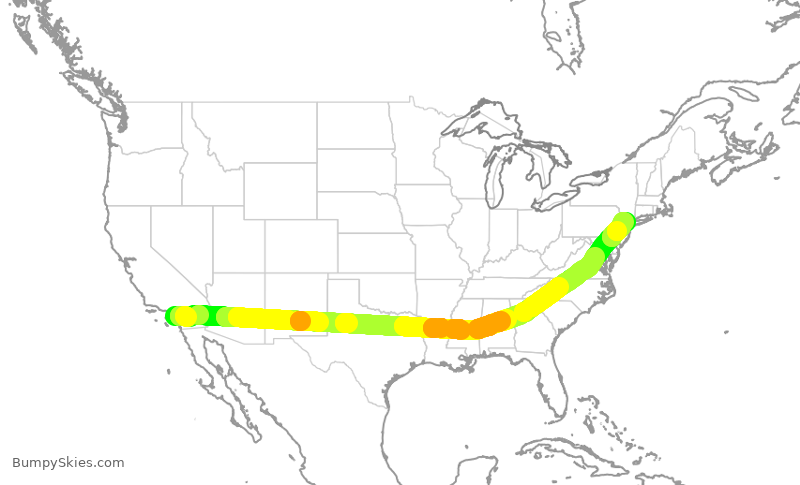 Turbulence forecast map for UAL1559, SNA to EWR