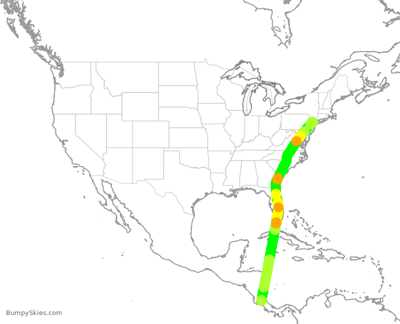 Turbulence forecast map for UAL1560, SJO to EWR