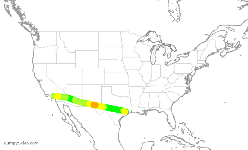 Turbulence forecast map for UAL1563, IAH to ONT