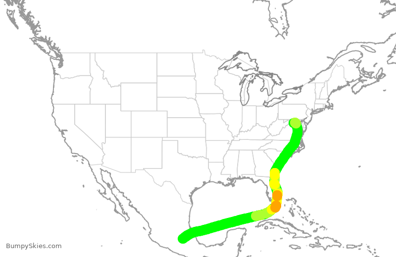 Turbulence forecast map for UAL1566, IAD to MEX