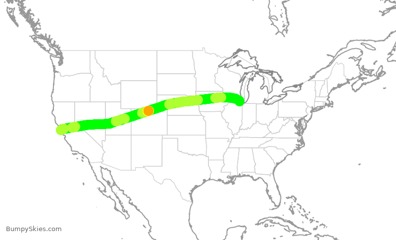 Turbulence forecast map for UAL1568, SFO to ORD