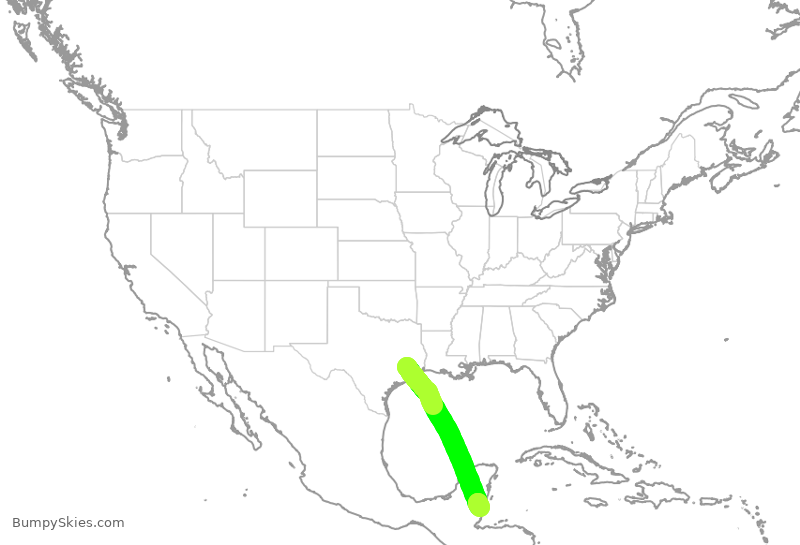 Turbulence forecast map for UAL1569, IAH to ZBZ
