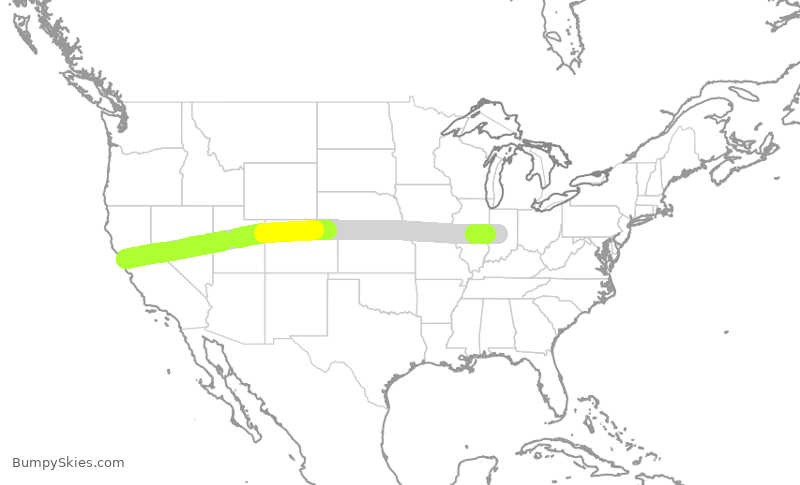 Turbulence forecast map for UAL1572, SFO to IND