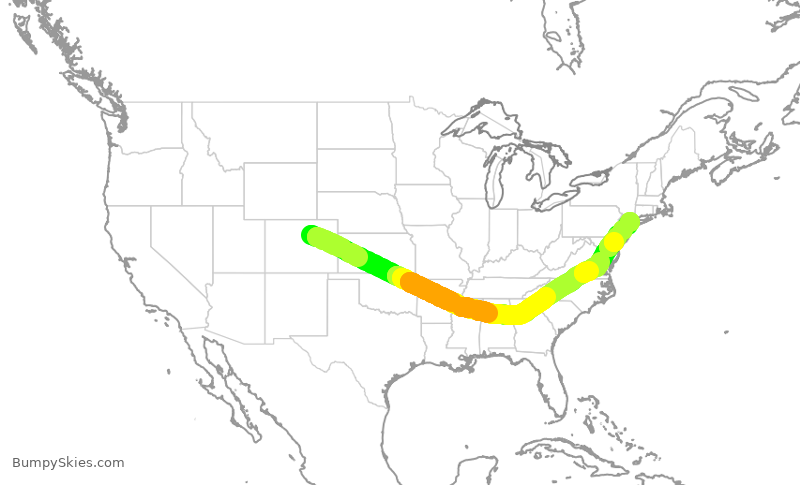 Turbulence forecast map for UAL1579, DEN to LGA