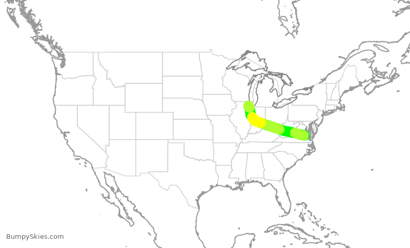 Turbulence forecast map for UAL1583, ORD to RIC