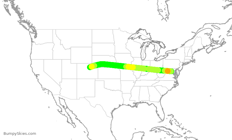 Turbulence forecast map for UAL1587, IAD to DEN