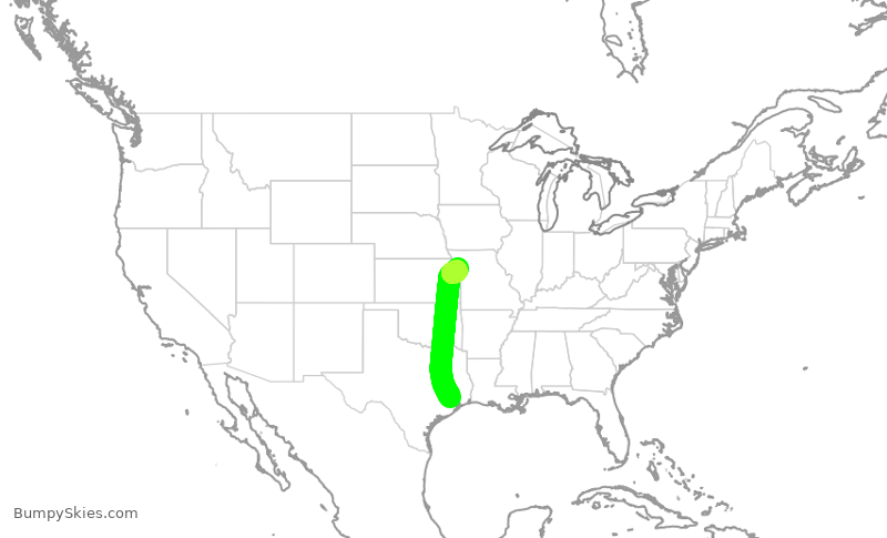 Turbulence forecast map for UAL1589, IAH to MCI