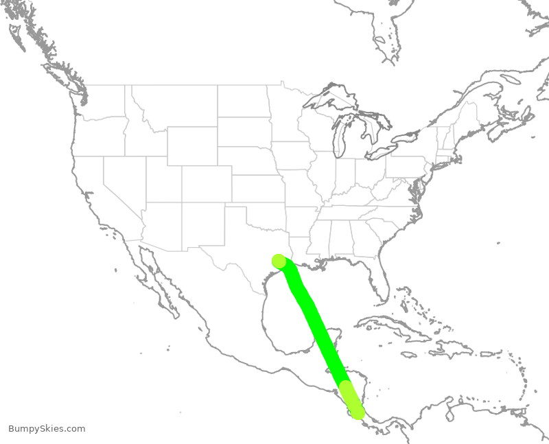 Turbulence forecast map for UAL1589, SJO to IAH