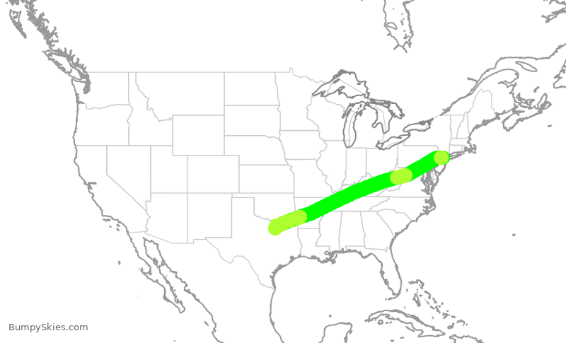 Turbulence forecast map for UAL1590, EWR to DFW