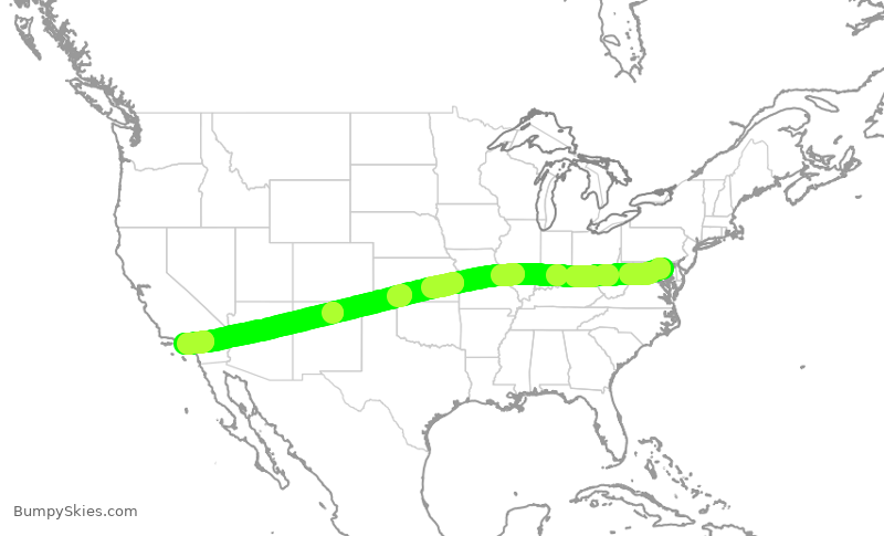 Turbulence forecast map for UAL1591, BWI to LAX