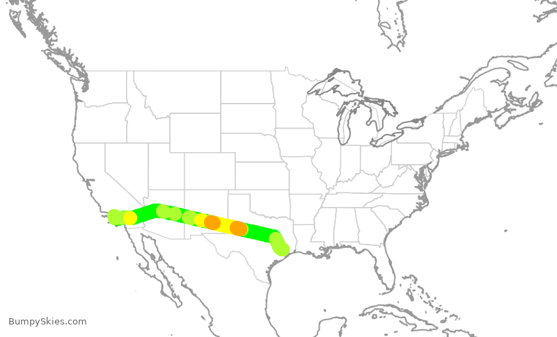 Turbulence forecast map for UAL1591, LAX to IAH