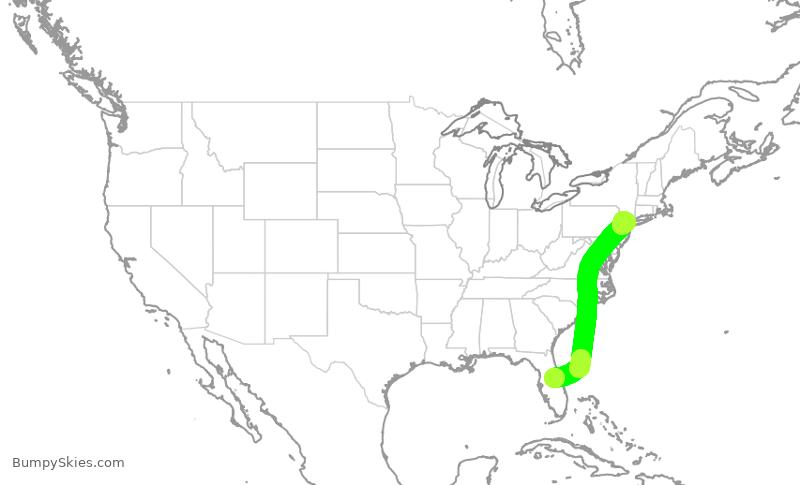 Turbulence forecast map for UAL1592, MCO to EWR