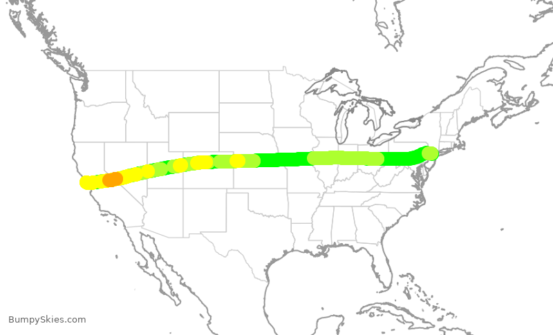 Turbulence forecast map for UAL1593, EWR to SFO