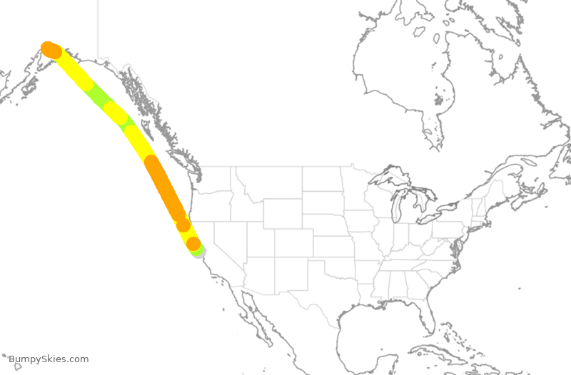 Turbulence forecast map for UAL1594, SFO to ANC
