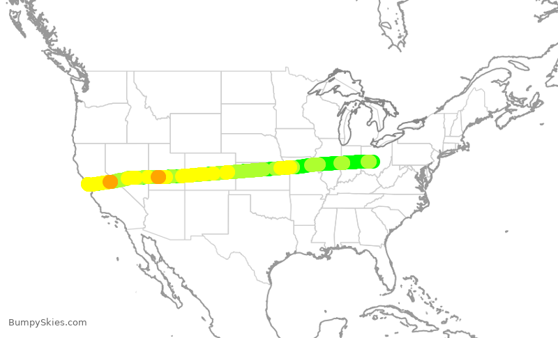 Turbulence forecast map for UAL1597, CMH to SFO
