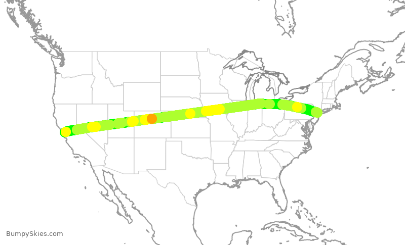 Turbulence forecast map for UAL1597, SFO to EWR