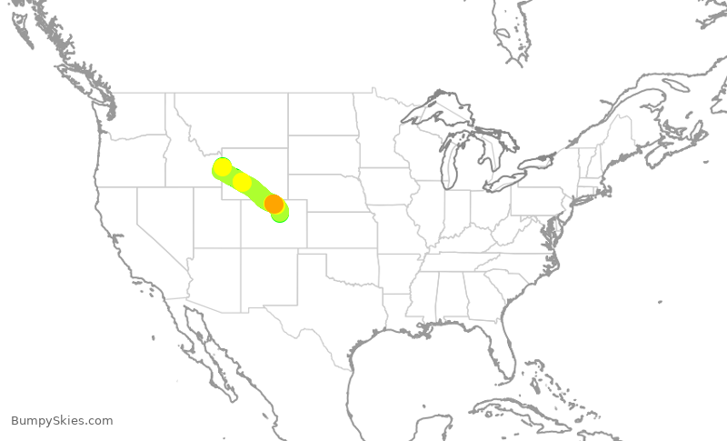 Turbulence forecast map for UAL1600, JAC to DEN