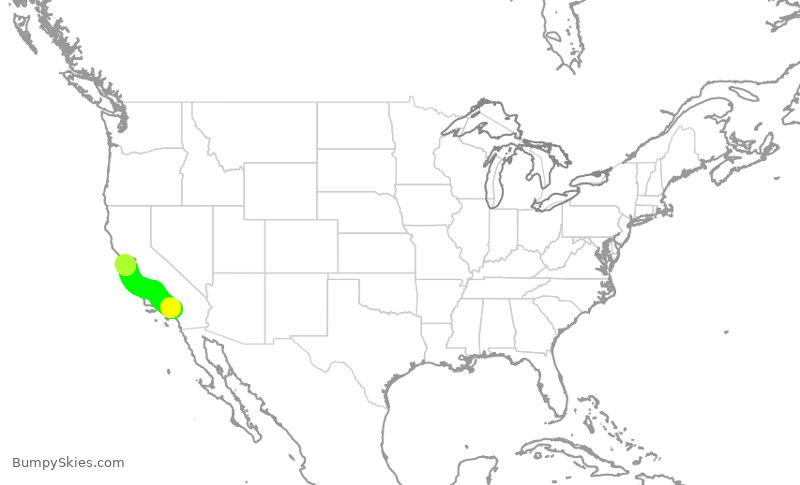 Turbulence forecast map for UAL1601, ONT to SFO