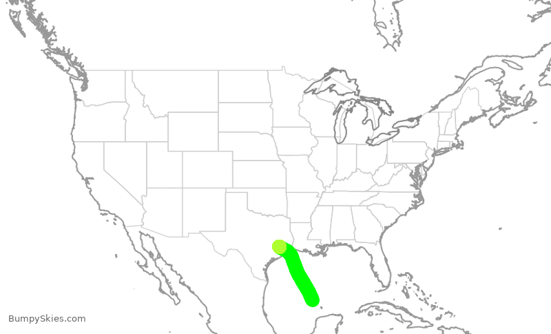 Turbulence forecast map for UAL1601, MMTL to IAH