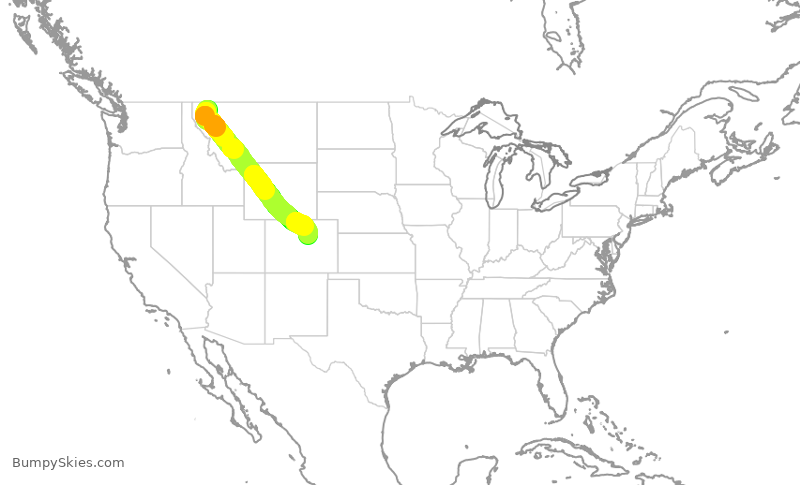 Turbulence forecast map for UAL1602, FCA to DEN