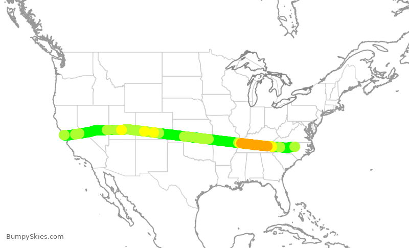 Turbulence forecast map for UAL1604, RDU to SFO