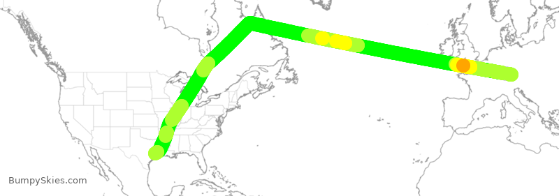 Turbulence forecast map for UAL160, DDM to IAH