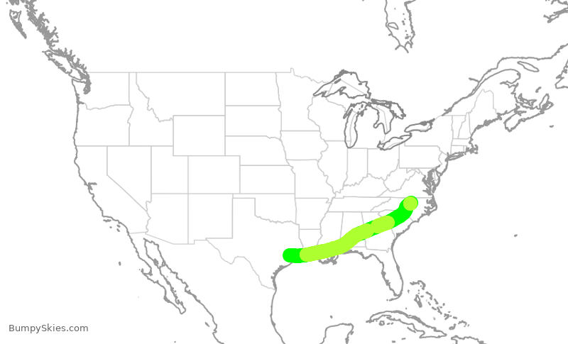 Turbulence forecast map for UAL1611, IAH to RDU