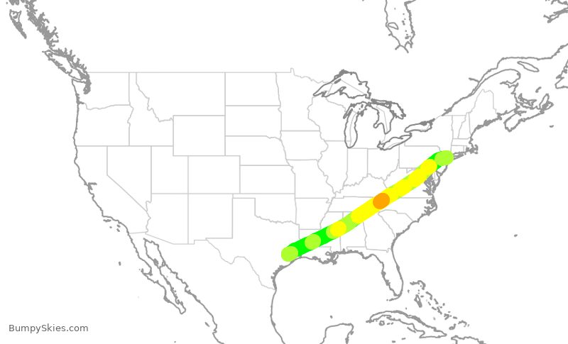 Turbulence forecast map for UAL1612, LGA to IAH