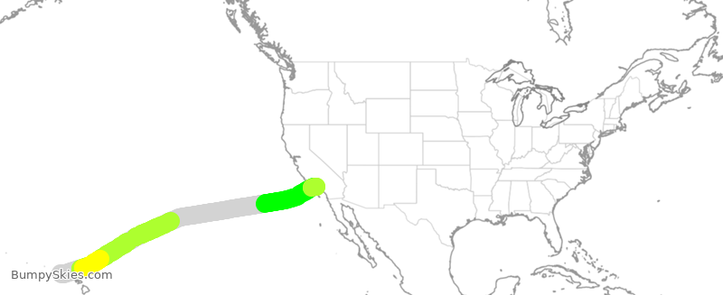 Turbulence forecast map for UAL1612, LIH to LAX