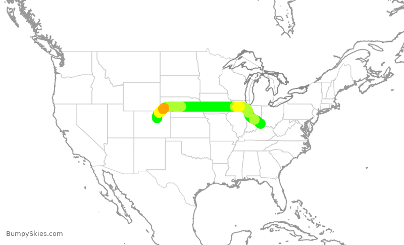 Turbulence forecast map for UAL1615, DEN to CVG