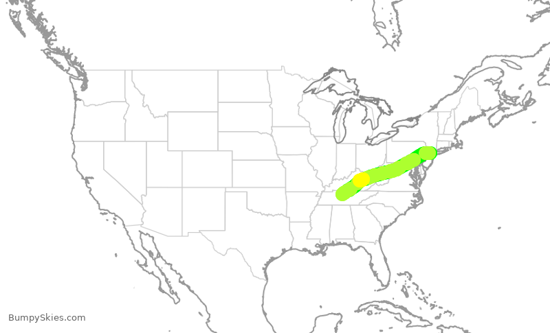 Turbulence forecast map for UAL1616, EWR to BNA